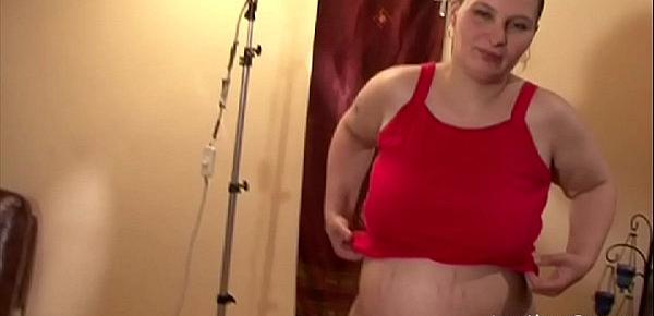  Pregnant girl in a red top is horny